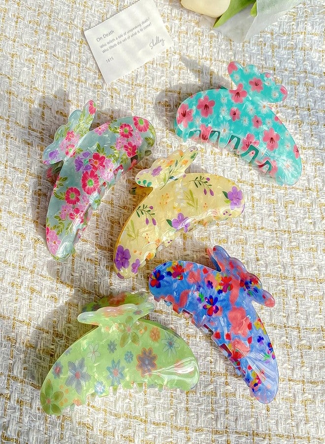Ynxee 4.3" Floral Pattern Print Large Vintage Hair Claw Clip Non-Slip Shell French Style Hair Accessories for Women Girls Thick Hair, Floral Light Yellow - Image 4